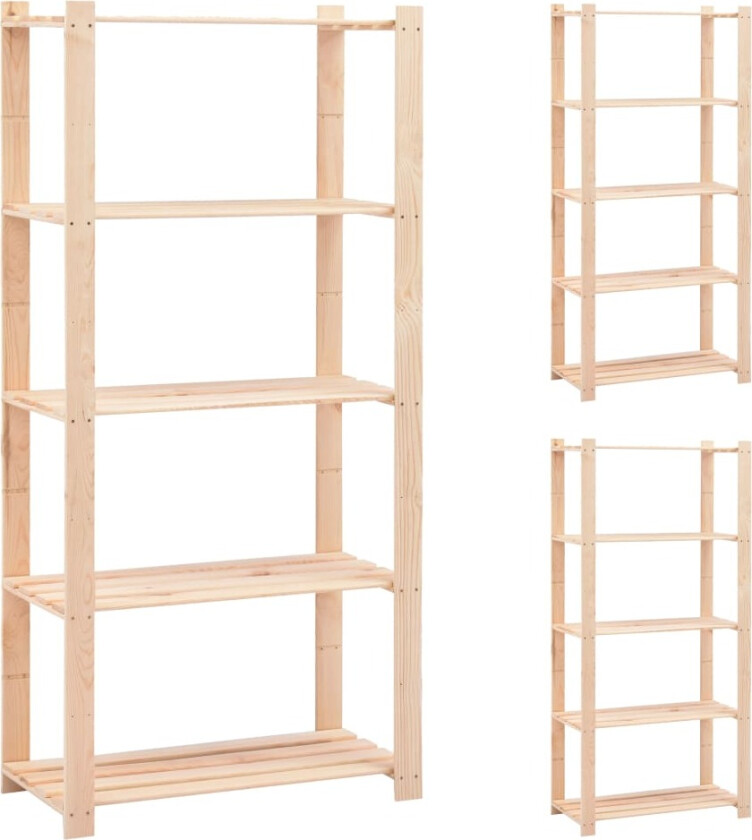 Lagringshyller 5 etasjer 3stk 80x38x170cm heltre furu 250kg