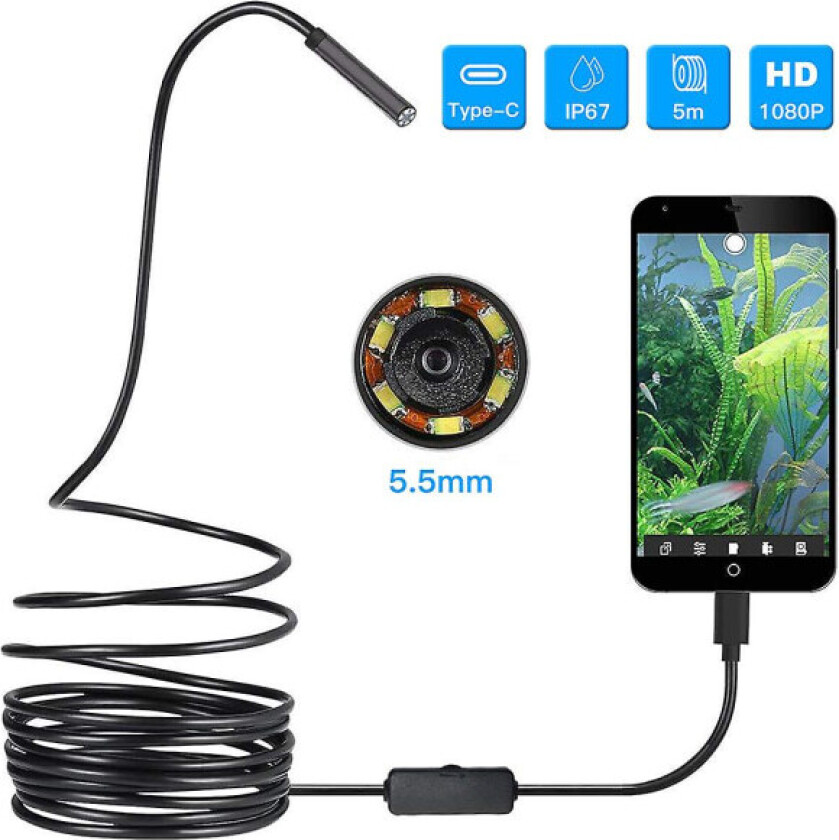 Type C Borescope Usb Inspeksjonskamera Hd,6 Justerbart LED-lys