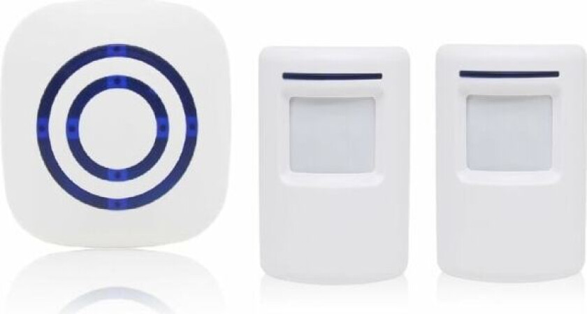 Dørklokke/butikksalarm Trådløst system med bevegelses-/tilgangsdetektor 38 ringesignaler Opptil 100 m rekkevidde, hvit