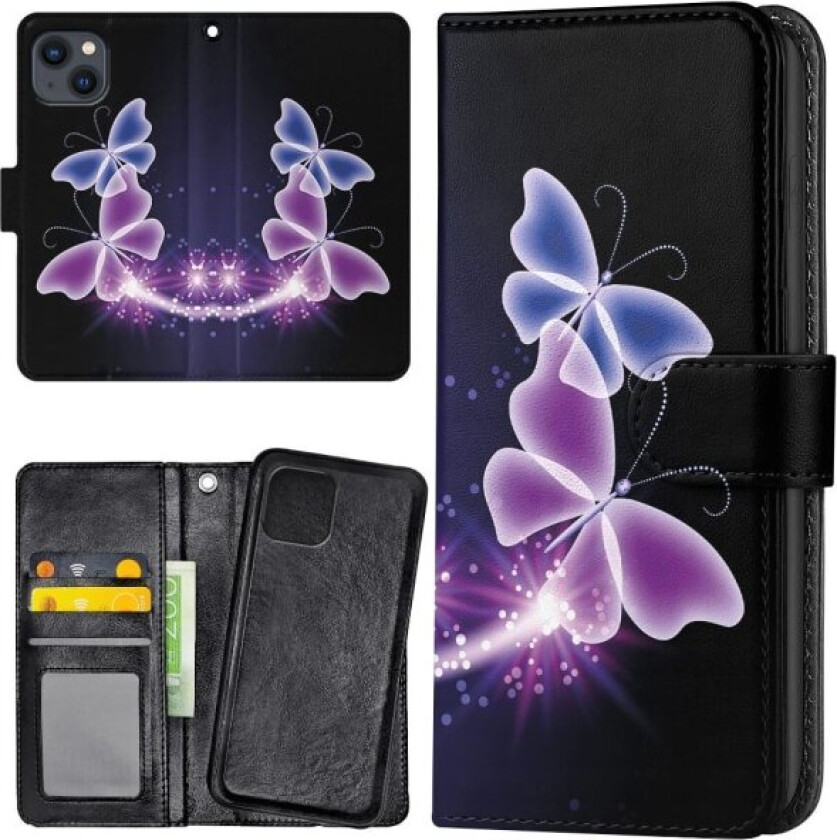 iPhone 13 - Lommebok Deksel Lilla Sommerfugler Multicolor
