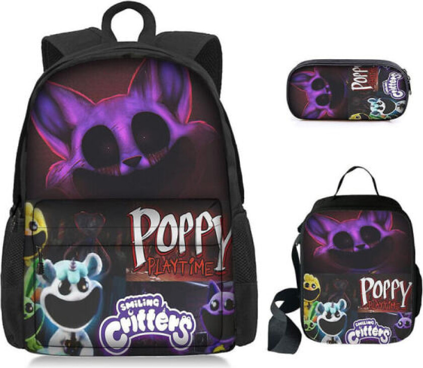 Poppy Playtime-Chapter 3 smilende skapninger student ryggsekk Tredelt ryggsekksett (ryggsekk + lunsjpose + pennal) - db Product 11