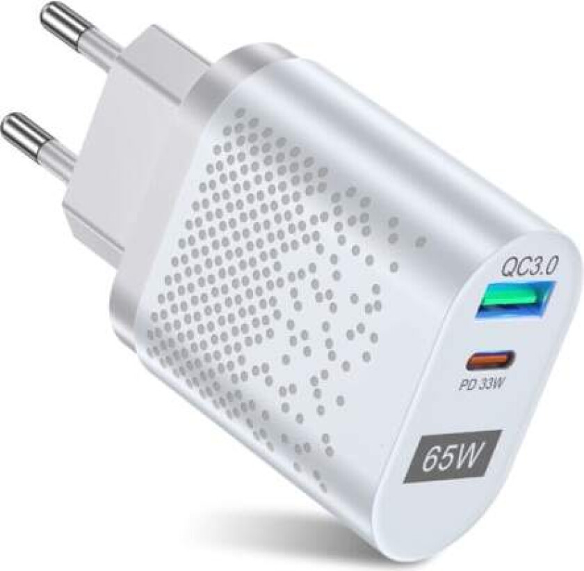 USA/EU/UK/KR 65W GaN-lader for QC 3.0 USB PD Vegglader Type C USB Hurtiglader For Bærbar Telefon Power Bank Adapter Hvit - EU