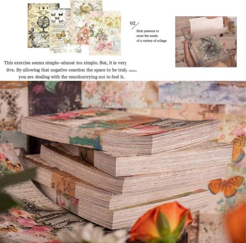 100 ark Vintage Scrapbookpapir Journal Rekvisita Bokmaterialer Stasjonære Papirkort Bokstav Notatbok Kortlaging Diy
