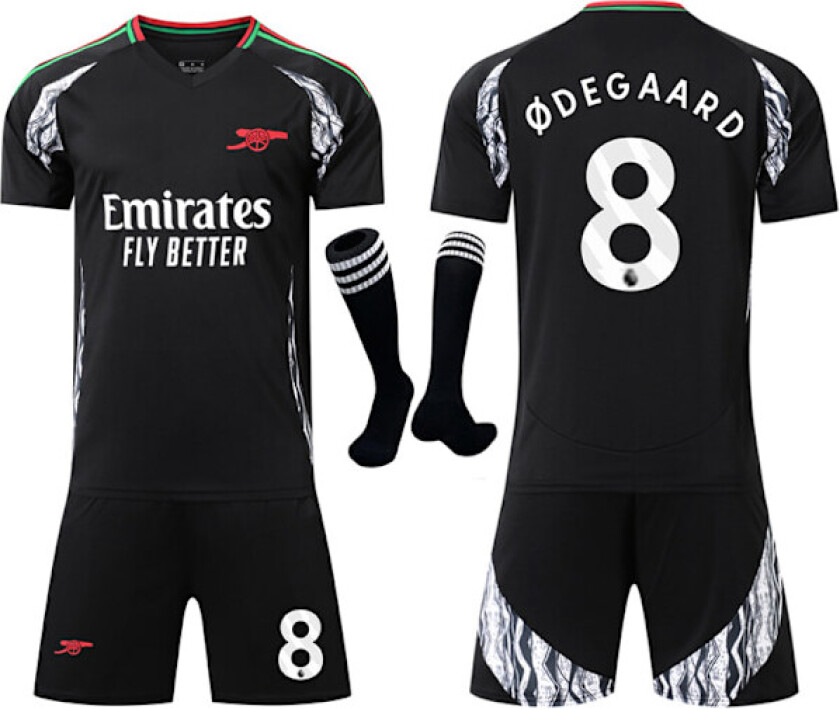 2024-2025 Arsenal borte barn voksen svart fotballdrakt sett med strømper No.8 ØDEGAARD No.8 ØDEGAARD 24