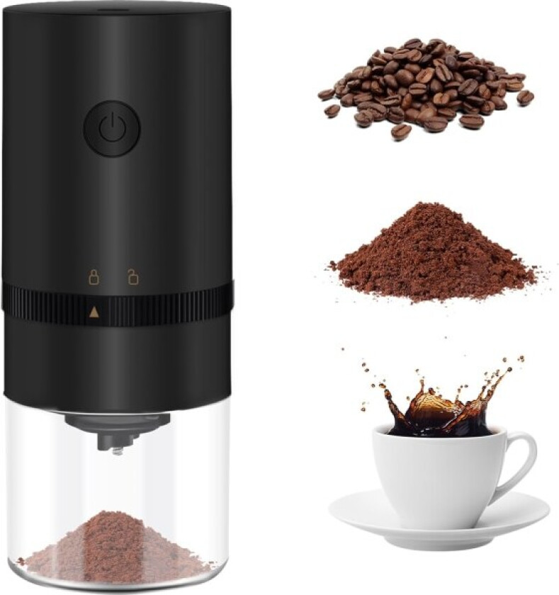 Bærbar elektrisk kaffekvern med kvernkjerner av keramikk, Mcbazel elektrisk oppladbar minikaffekvern med flere malingsinnstillinger - Svart Black