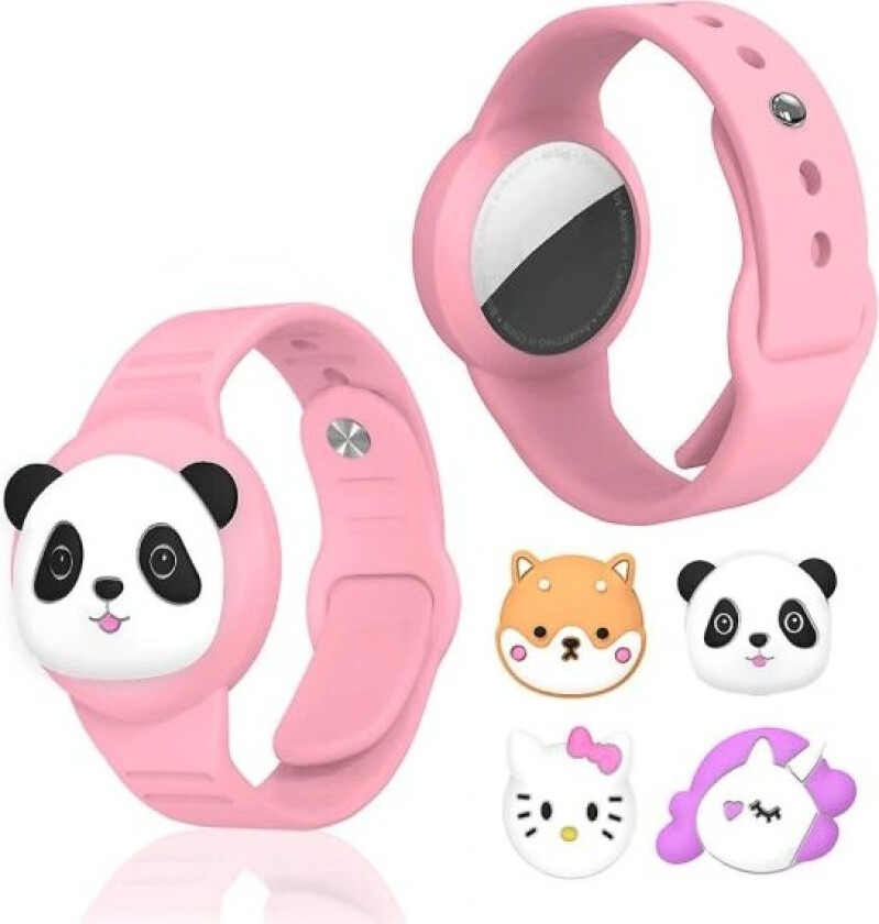Set med 2 barn AirTag armband Söt tecknat armband Silikon Anti-förlorat armband Rosa IC