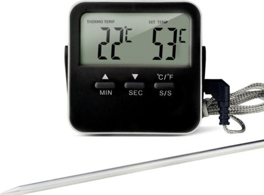 Grilltermometer Temperaturmåler med Tidtaker Funksjon Kjøtt Svart
