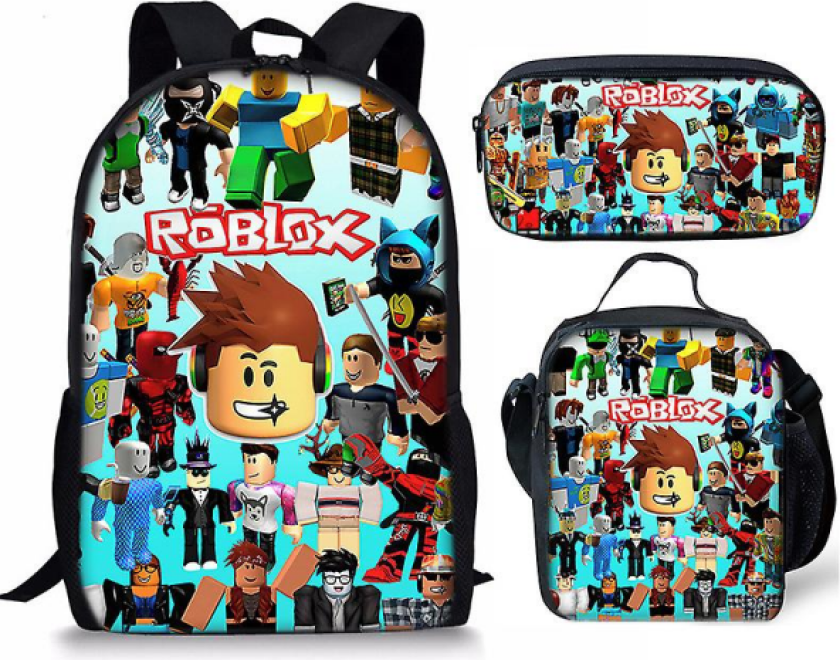 3D Roblox Skolesekk Matboks Pennal 3 stk/sett Ryggsekk Ta med måltidsryggsekk Ta med måltidsryggsekk