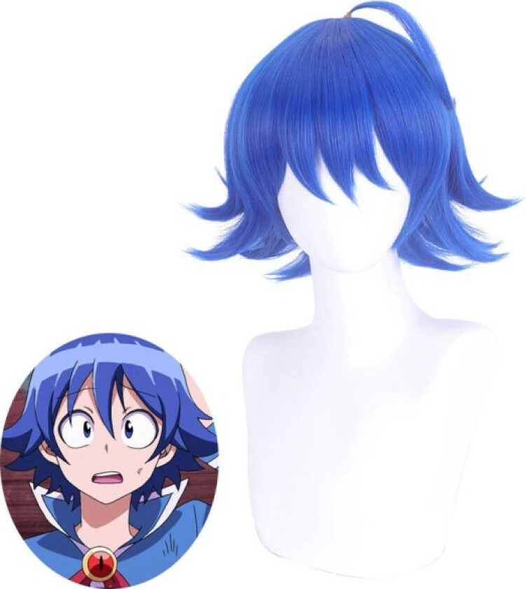 Kort bølget mørk rød parykk Anime Tanjirou parykk Halloween kostymefest Cosplay parykk-BLÅ