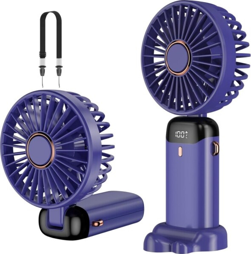 Håndholdt vifte, Mini bærbar vifte USB oppladbar, 5 hastigheter med snor og base, innebygd 4200mAh batterivifte sammenleggbar for kontor, hjem, skole Purple