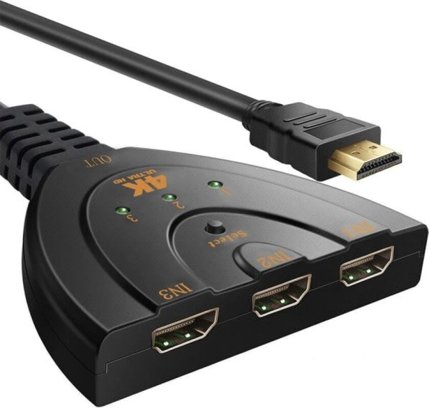 CQBB HDMI-svitsj 4K, VILCOME 3-porters HDMI-svitsj 3x1 HDMI-splitter