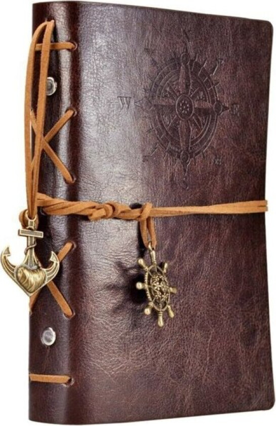 Lærskrivejournal Notatbok, 7 Tommer Vintage Nautisk Spiral Blank String Dagbok Notatblokk Skissebok Reise, Kaffe