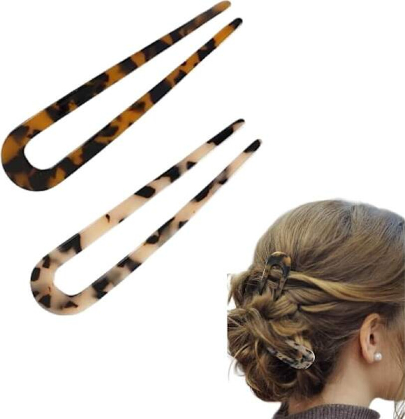 Formede hårnåler, hårgaffel for fransk twist, chignon-nåler, store franske hårnåler for kvinner med tykt eller fint hår - 2-pakning
