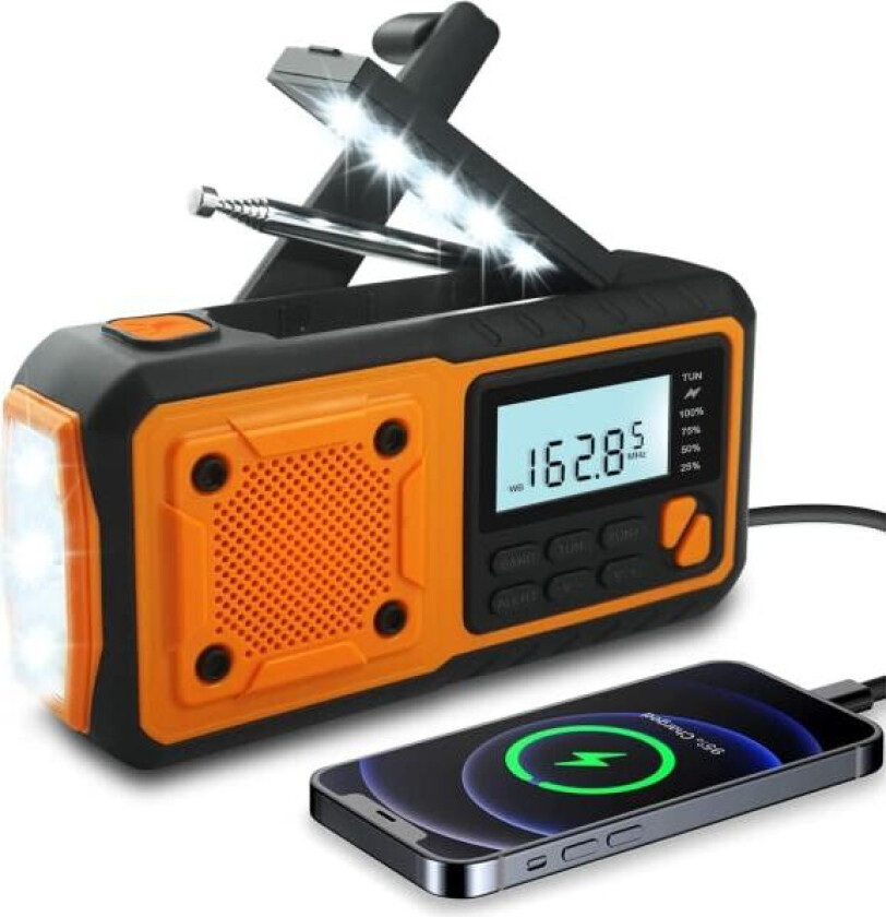 Nyeste Nødradio, 4000mAh Powerbank Solcelledrevet Sveivradio, AM/FM/WB og Varslingsbærbar Værradio-WELLNGS