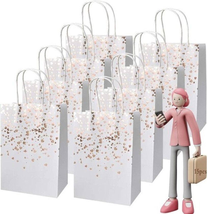 TG 15 stk kraftpose (roségull), gavepose i papir, pose i kraftpapir med