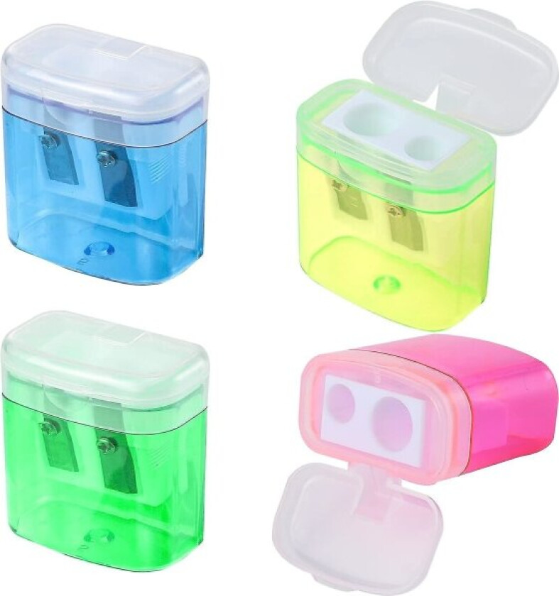 Gul, Grønn, Blå, Rosa - 4 stk Dobbelt-Endet Blyantspisser, Dobbel Hull Plast Blyantspisser, Fargeblyantspisser For Skole Og Kontor (4 Farger)