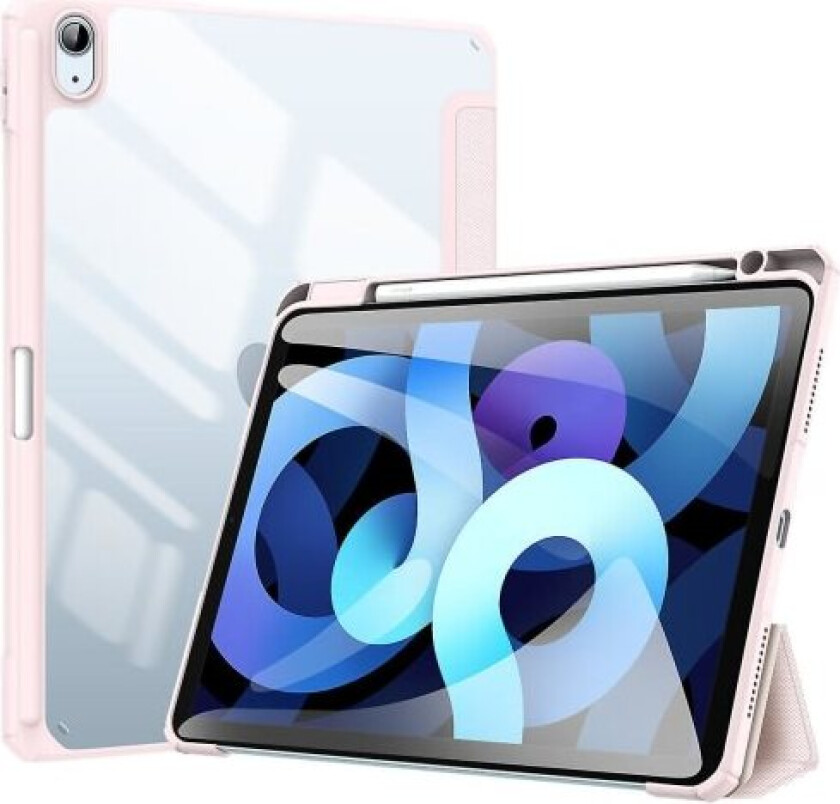 For Ipad Air 4 10.9 2020-deksel, Folio Tri-Fold Stand Smart Case med avtagbart smalt hårt skal gjennomskinlig bakside - rosa