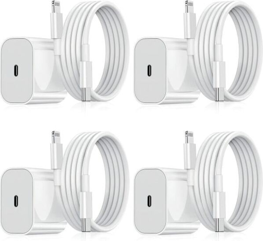 Lader for iPhone - Hurtiglader - Adapter + Kabel 20W USB-C Hvit 4-pak iPhone 4-Pack iPhone