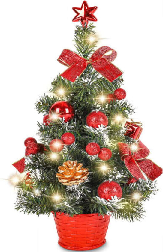 Bilde av Mini Kunstig Juletre, Lite Juletre med LED-lys, Mini Bordpynt for Kontor, Bar, 40 cm (Rød)