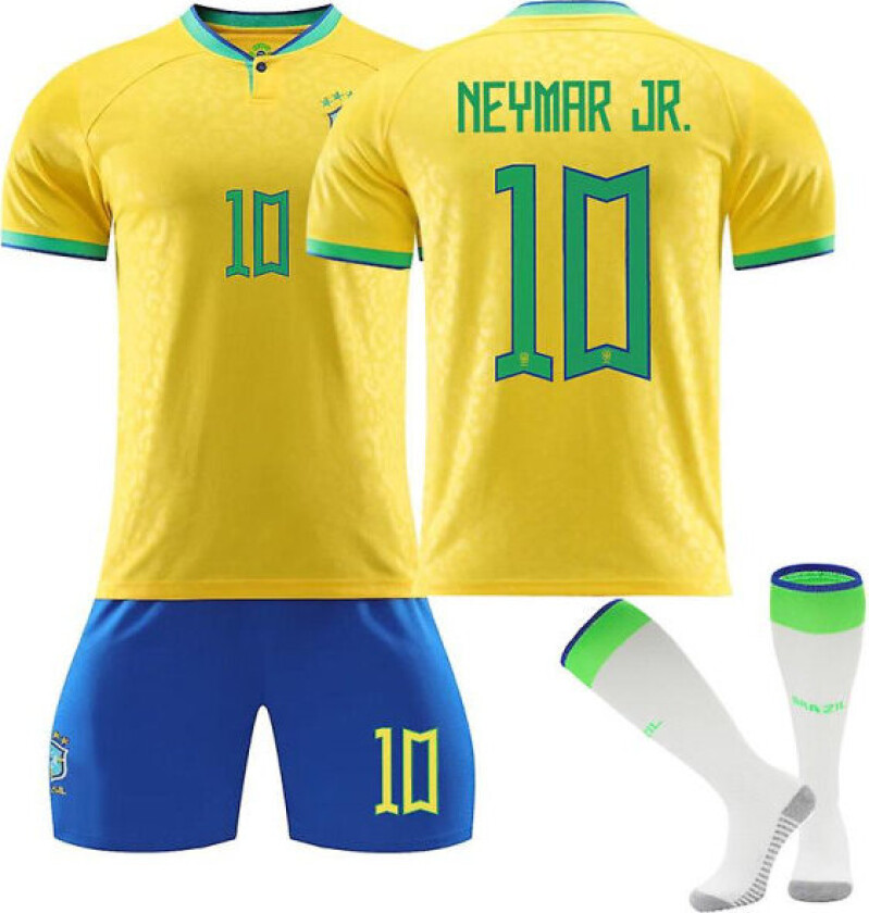 Neymar Jr 10 Hjemmedrakt 2022/2023 Ny Sesong Brasil Fotballdrakter Sett Barn Kids 24(130-140cm)