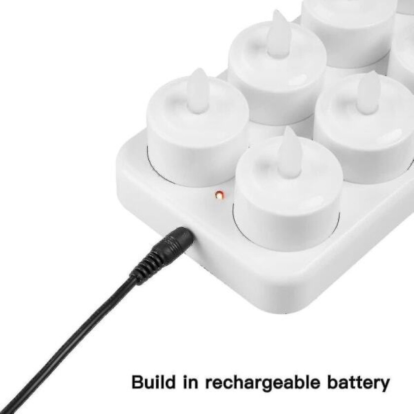 Flammeløse stearinlys - 12 oppladbare LED-flimrende telys + 12 frostede kopper - Leveres med ladestasjon, ingen batterier nødvendig