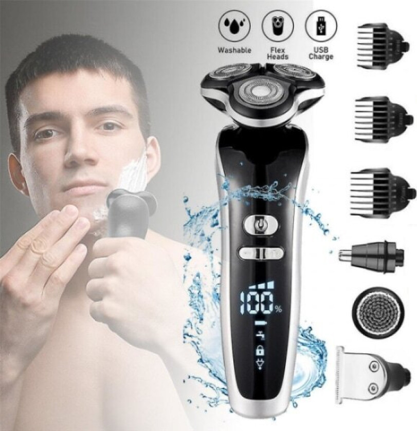 4 i 1 Elektrisk barbermaskin for menn Skjeggtrimmer Barberhøvel Bærbar barbering