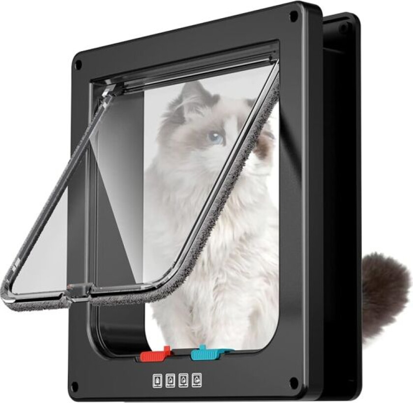 (Svart, L 25.*23.5*5.3cm) Liten kattedør, 4-veis låsbar katteluke