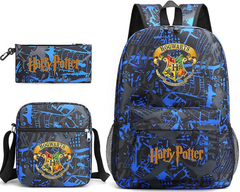 Barnehagesett med tre deler fra Harry Potter, trykt skolesekk med stor kapasitet for utendørsbruk #1 (FMY) Blue Suit