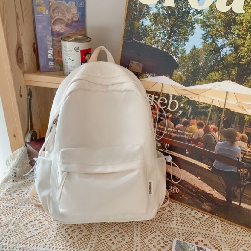 Studenter skolesekk, skolesekk, skolejente, minimalistisk stil, søt jente, ensfarget, lett ryggsekk, skolejente ryggsekk - hvit