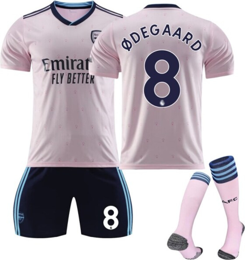 23 Arsenal Away Kids fotballdrakt med sokker nr. 8 Ødegaard V Y 22
