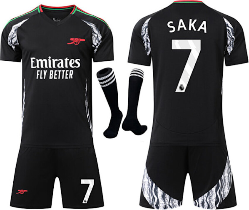 2024-2025 Arsenal borte barn voksen svart fotballdrakt kit med strømper No.7 SAKA XS No.7 SAKA XS