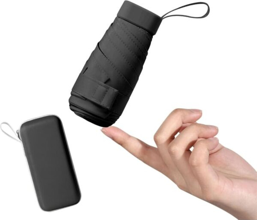 Miniparaply med UPF50+ beskyttelse, lett og kompakt paraply for kvinner og barn, bærbar UV-paraply med oppbevaringsboks, størrelse for kvinners håndveske Black