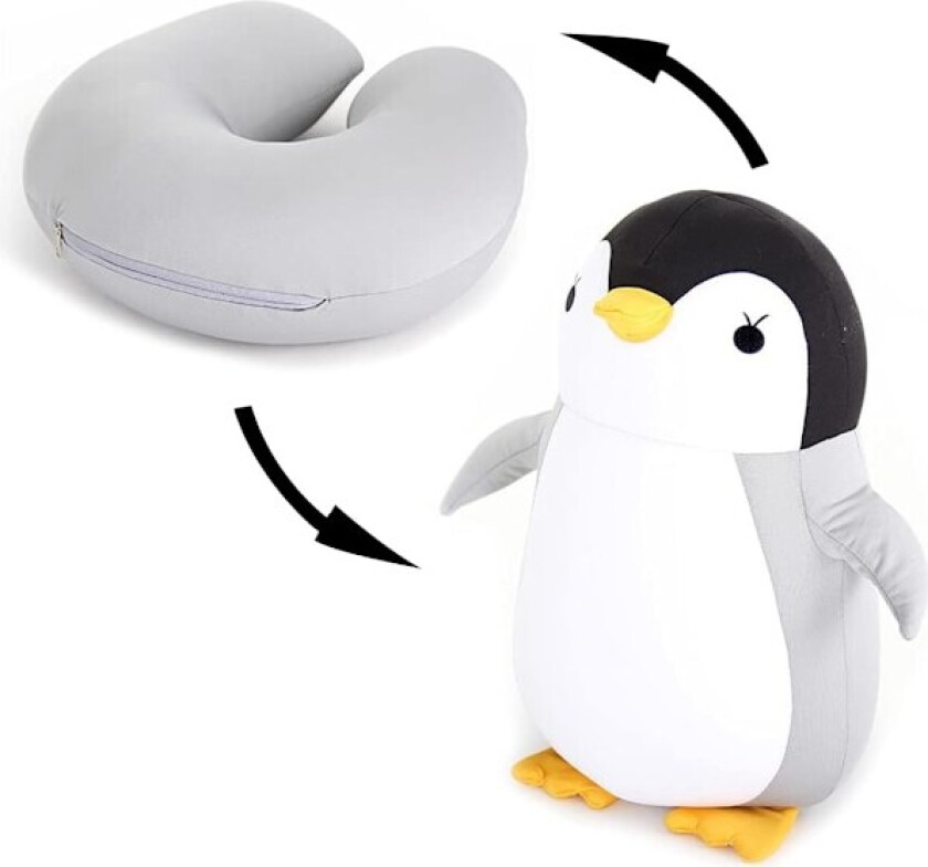 2 i 1 Reisepute Konvertibel Nakkepute for Barn for Flyreiser Sov, Grå Pingvin-WELLNGS