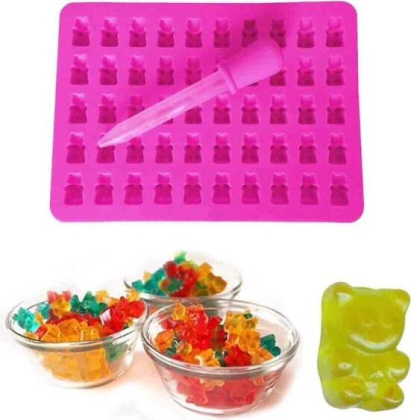 Silikonform 50 med Gummy Bear isbitform, rosa