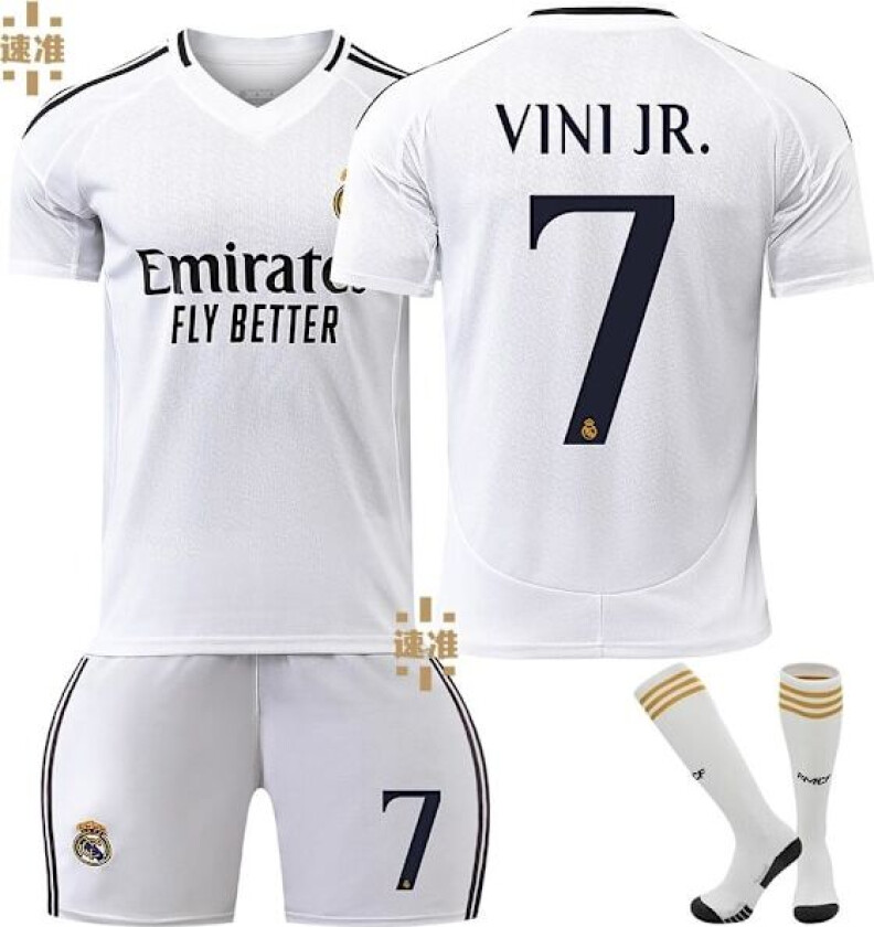 24-25 Real Madrid Vini Jr. 7 Hjemmefotballdrakt Ny Sesong Siste Voksen Barn Fotballdrakt 7 Kids 16(90-100cm)