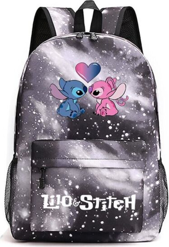 Disney Lilo & Stitch tegneserie-ryggsekk for skole, lett vanntett boksekk uformell dagstursekk for ungdomsskolebarn gutter jenter (FMY) Galaxy Grey