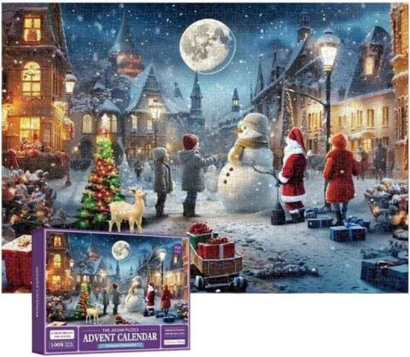 Puslespill julekalender 2023, 1008 puslespillbrikker 24 dager til jul Nedtelling julekalender Juleb blomster måneskinnsnatt