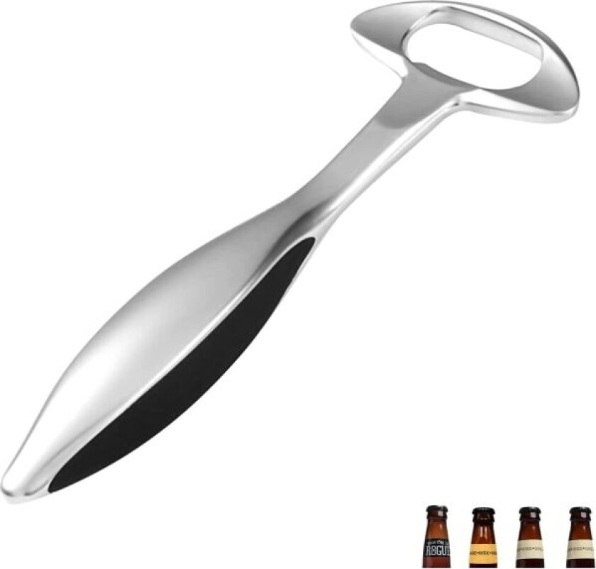 Flaskeåpner i rustfritt stål, øl-åpner med komfortabelt grep, robust flaskeåpner, for bar hjemme eller utendørs (svart håndtak)