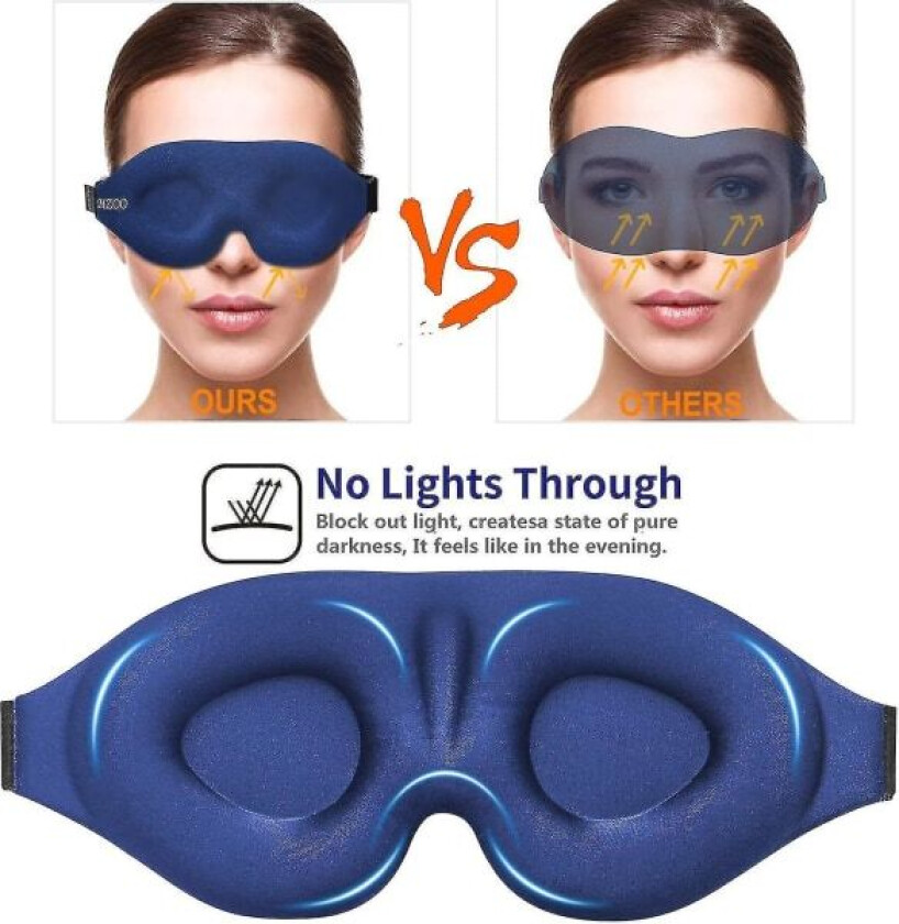 Søvnmaske for menn og kvinner, 3D-formet sovemaske og øyebind, konkavt formet nattmaske, blokkerer ut lys, myk og komfortabel øyemaske Blue