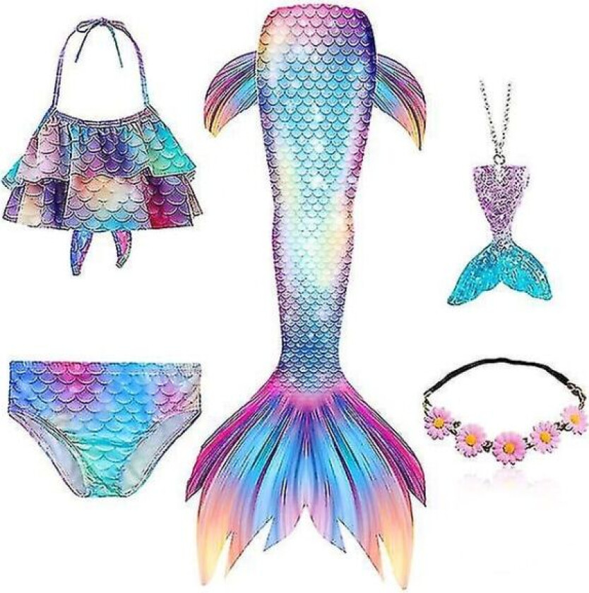 5 stk/sett Jenter Havfrue Hale Badedrakt Barn Havfrue Ariel Cosplay Kostyme Fantasy Strand Bikini Sett 1 140 Set 1 140