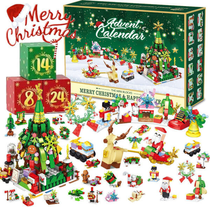 Byggeklosser Julekalender Blindboks Nedtelling 24 Ruter Barn DIY Bil Dinosaur Byggeklosser Håndrevet Blindboks ST-18【2024 new model】