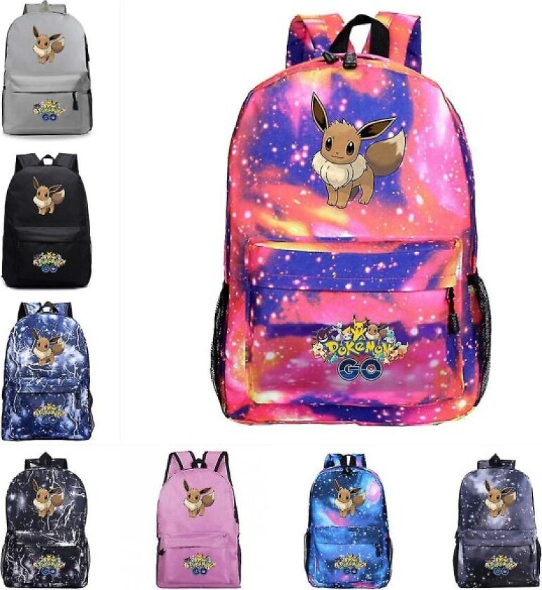 Anime Pokmon Eevee Print Student Skoleveske Tegneserie Vesker Unisex Ryggsekk (FMY) Starry sky blue