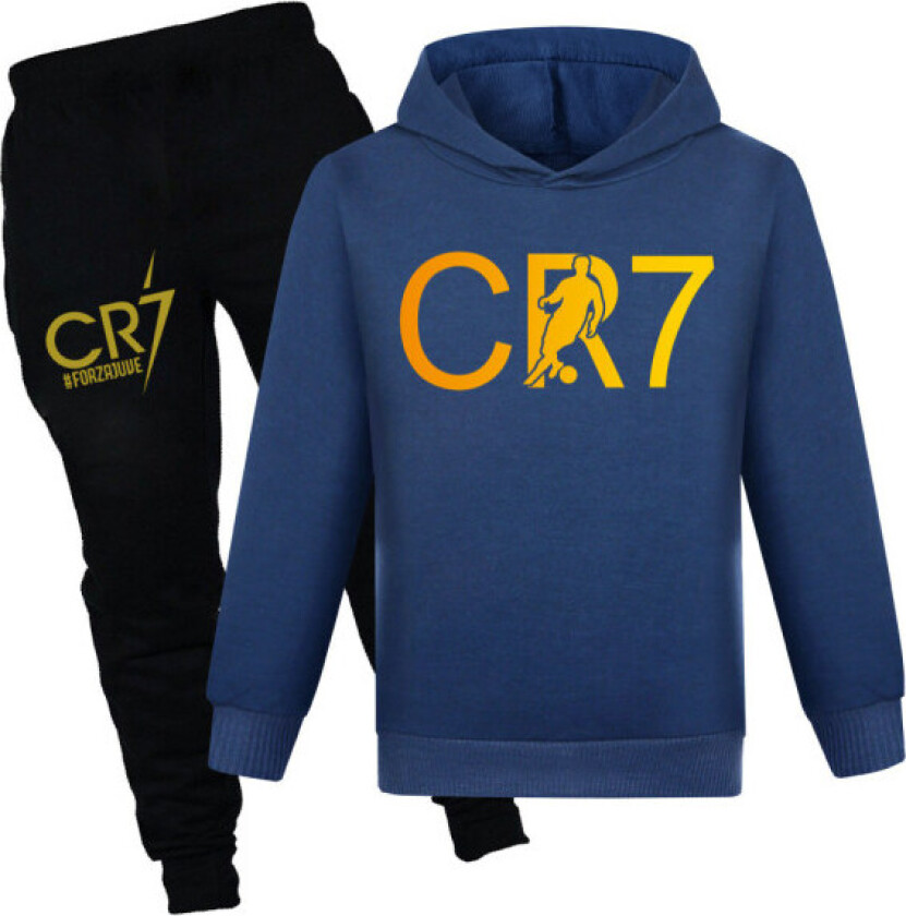 CR7 Ronaldo Barn Gutt Casual Treningsdress Fotball Genser med hette Treningsbukse Genser Outfit Navy blue Navy blue 140cm