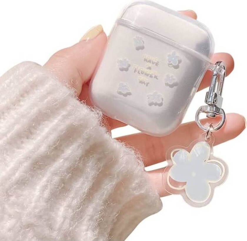 Kompatibel med AirPods-etui med jenters søte, klare blomsterdesign, glatt, mykt TPU-deksel for Airpods 2 & 1, søtt for Airpods - Blå blomst