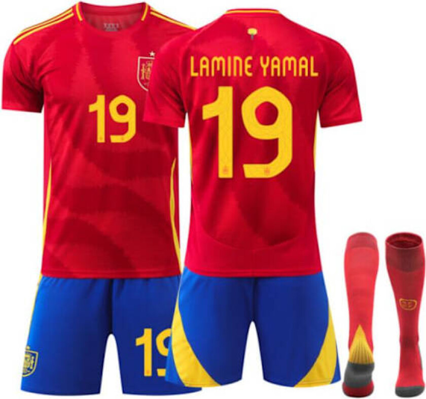 2024 UEFA EM Barn Fotballdrakt Kit Spania Hjemme Nr.19 LAMINE YAMAL D 28 (150-160Cm)