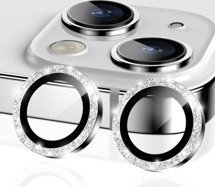 iPhone 14/14 Plus linsedeksel Bling Glitter Sølv sølv