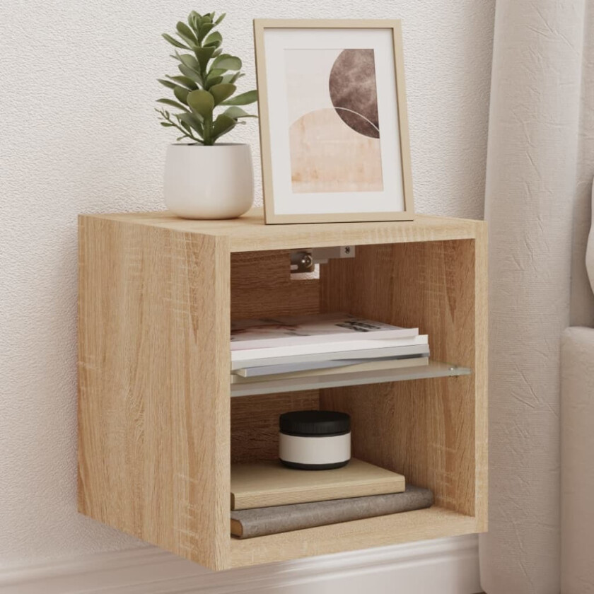 Vegghengt TV-benk med LED sonoma eik 30x28,5x30 cm