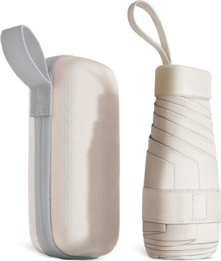 Reiseparaply, 6 Ribber Mini Paraply, Liten UV-Paraply, Foldbar Solparaply, Vindtett Regntrekk med Kapselveske, Foldbar Bærbar Lommeparaply White