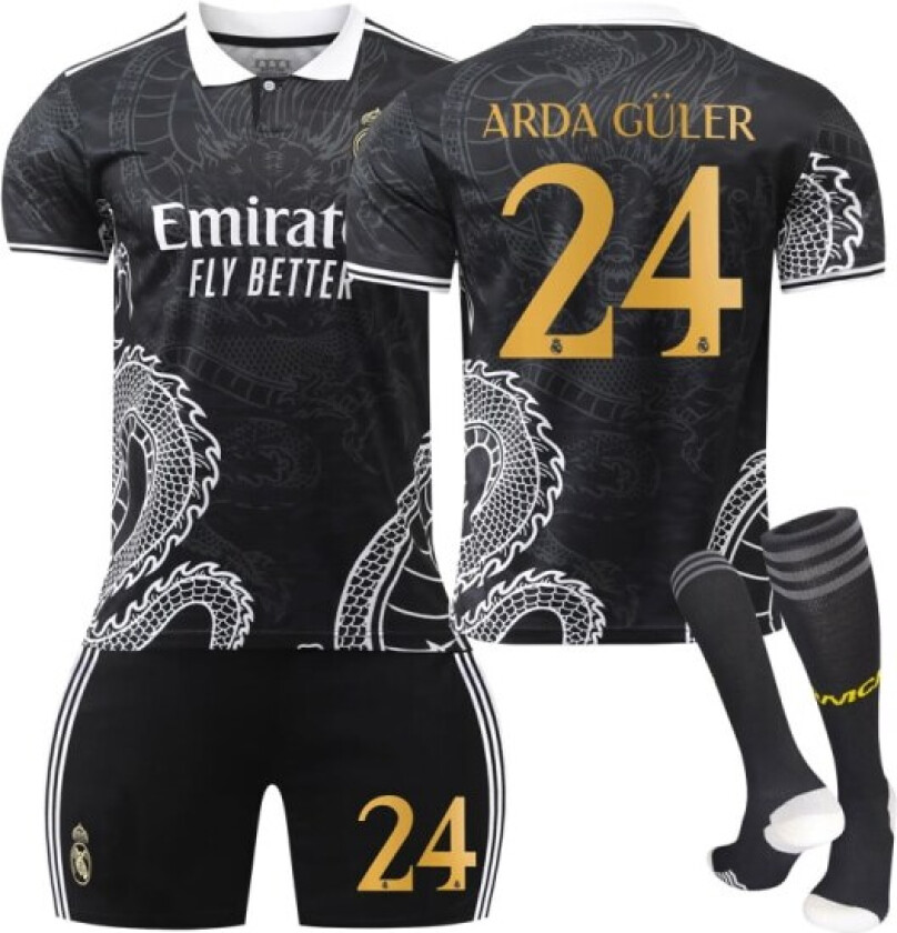 23-24 Real Madrid fotballdrakt dragemønsterversjon barn og voksne sett sportslagdrakt NO.24 ARDA GULER NO.24 ARDA GULER 28