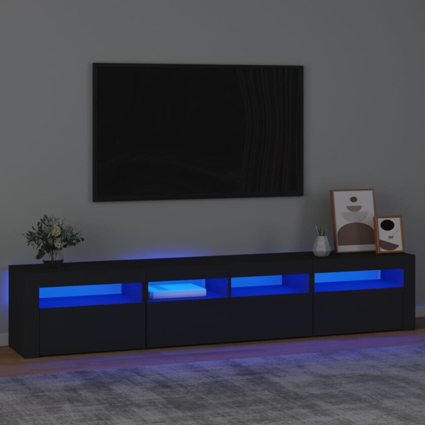 TV-benk med LED-lys svart 210x35x40 cm